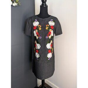 Nicole Miller Denim Shift‎ Dress with Embroidered Flowers - 4